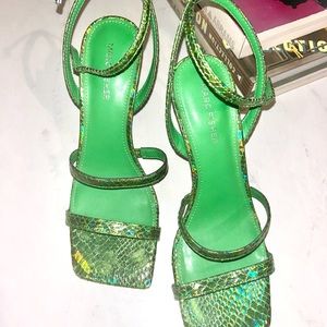 Strappy green reptile heels